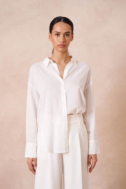 Plain Shirt with Lapel Collar with Linen White-SHIRT-Attentif Paris-S-Urbanheer