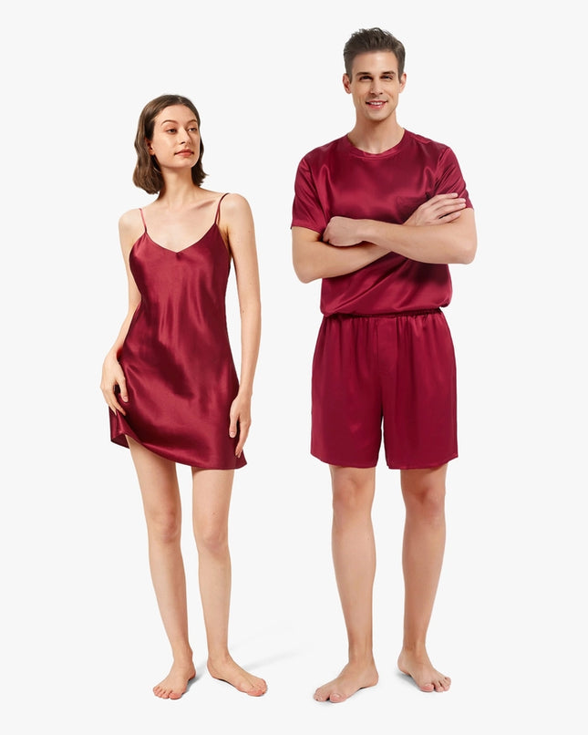 His & Hers Relaxed Silk Pajamas Claret-Pajamas-MommeSilk-Urbanheer