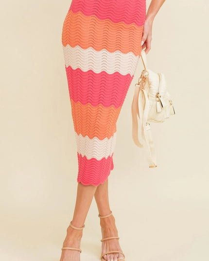 Color Block Knited Midi Skirt-Skirt-Cloud Ten-Urbanheer