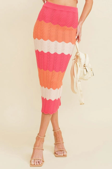 Color Block Knited Midi Skirt-Skirt-Cloud Ten-Urbanheer