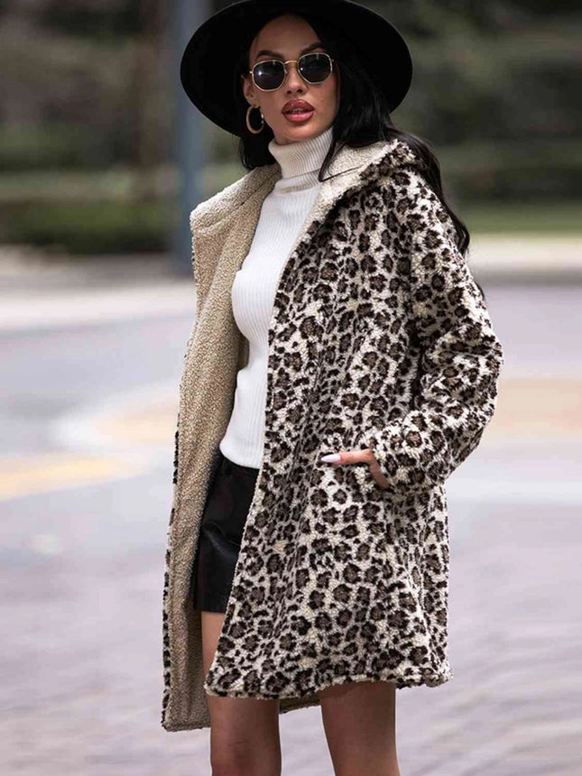 Leopard Hooded Coat With Pockets-COAT-Blak Wardrob-Urbanheer