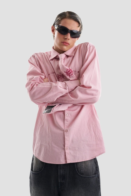 Kash Set Oversized Shirt and Tie with Tattoo Print in Pink