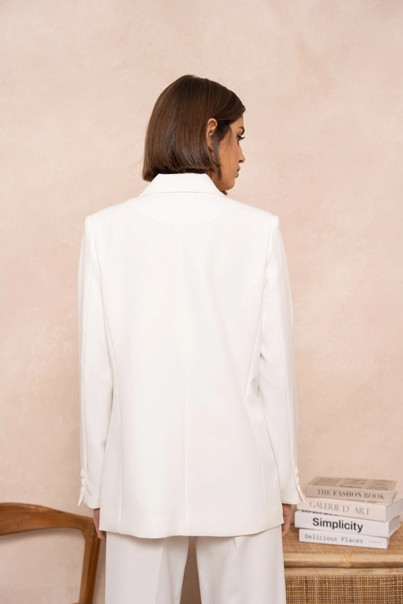 Signature Asymmetric Mid-Length Double-Breasted Plain Jacket White-Jacket-Attentif Paris-Urbanheer