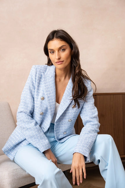 Tweed Blazer Jacket Sky Blue-Jacket-Attentif Paris-S-Urbanheer