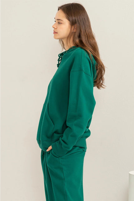 Weekend Chiller Drop Shoulder Oversized Hoodie - Green-Clothing - Women-HYFVE-Urbanheer