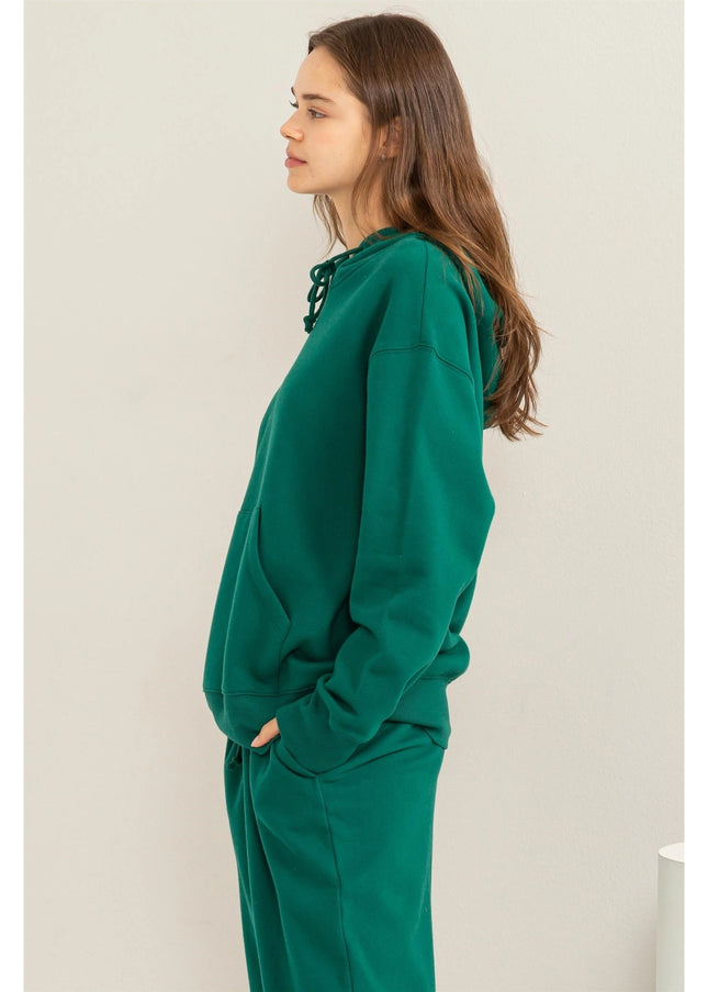 Weekend Chiller Drop Shoulder Oversized Hoodie - Green-Clothing - Women-HYFVE-Urbanheer