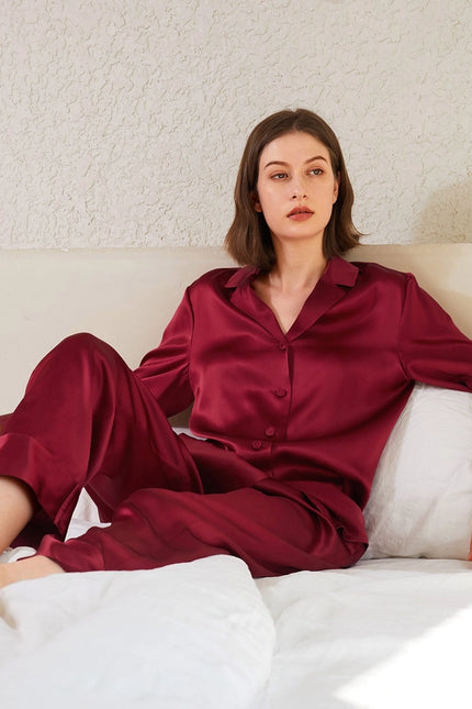 His & Hers Classic Silk Pajamas Claret-Pajamas-MommeSilk-Urbanheer