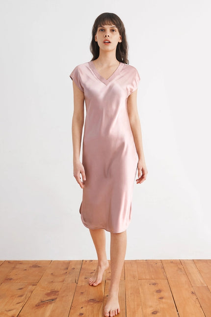 Relaxed Fit Night Gown Rosy Pink-Night Gown-MommeSilk-Urbanheer