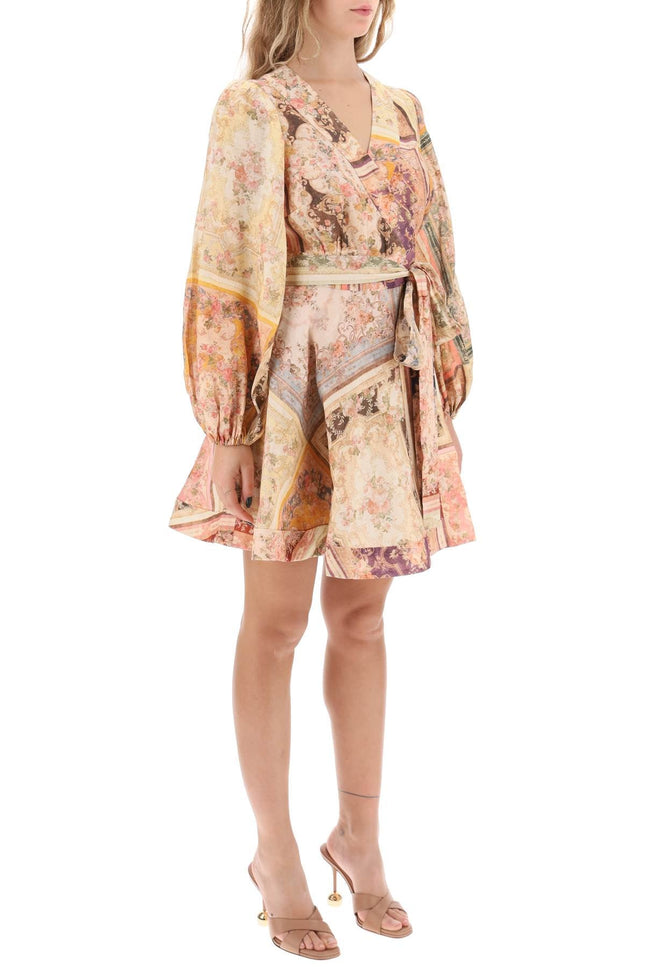 August Linen Short Wrap Dress - Multicolor