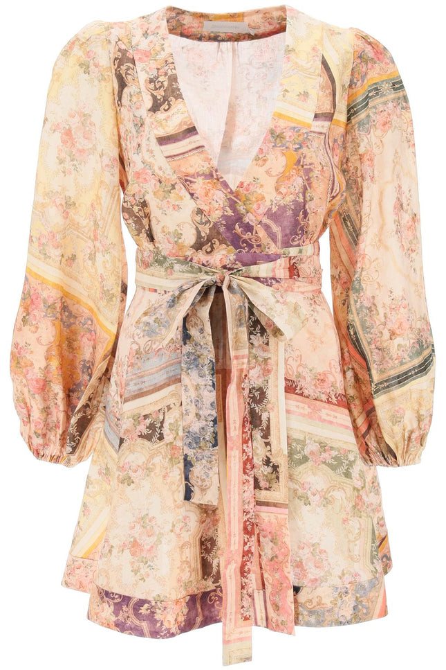 August Linen Short Wrap Dress - Multicolor