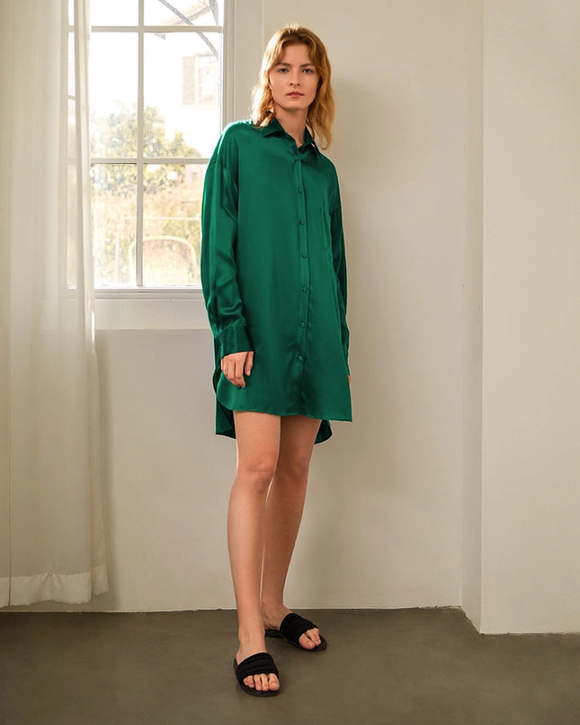 Classic Silk Nightshirt Emerald Green-Nightshirt-MommeSilk-Urbanheer