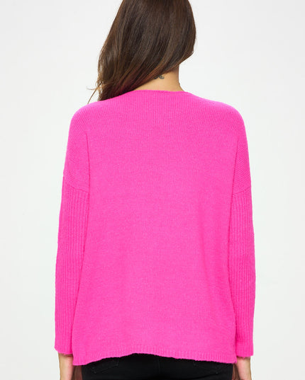 Fuschia Long Sleeve Knit Tunic Sweater-Renee C.-Urbanheer