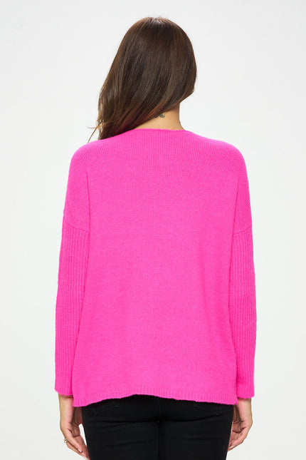 Fuschia Long Sleeve Knit Tunic Sweater-Renee C.-Urbanheer