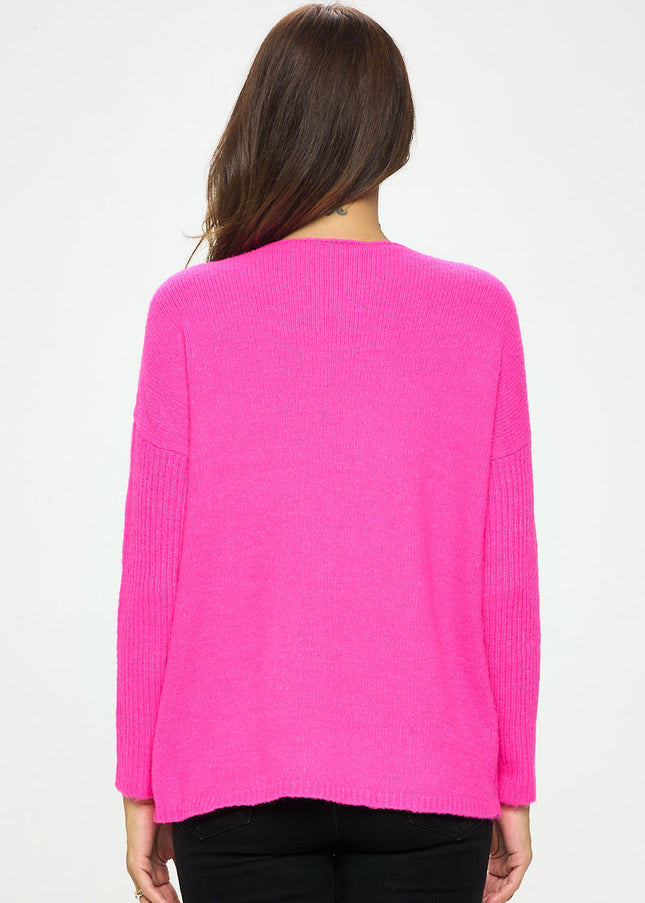 Fuschia Long Sleeve Knit Tunic Sweater-Renee C.-Urbanheer