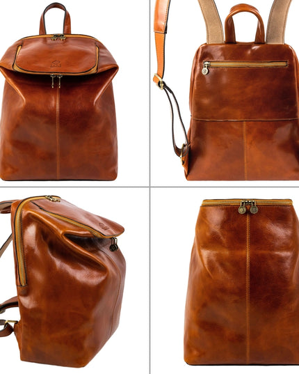 Brown Leather Backpack - A Bend in the River Cognac