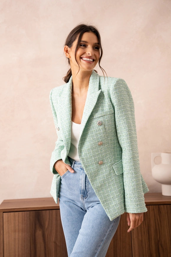 Tweed Blazer Jacket Light green-Jacket-Attentif Paris-Urbanheer