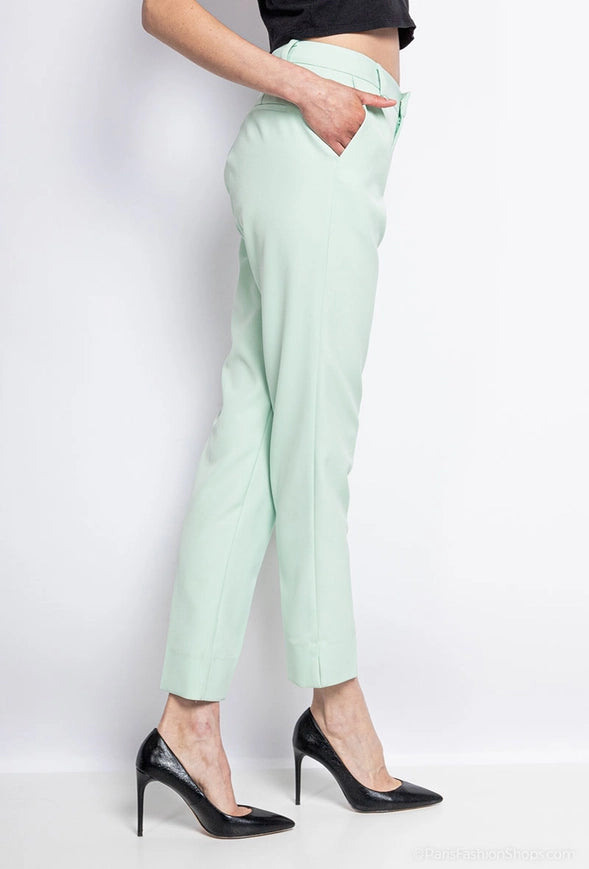 High Waist Cigarette Pants Water Green-Pants-Attentif Paris-Urbanheer