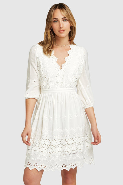 Sweet Talk Eyelet Mini Dress - White-Clothing - Women-Belle & Bloom-Urbanheer