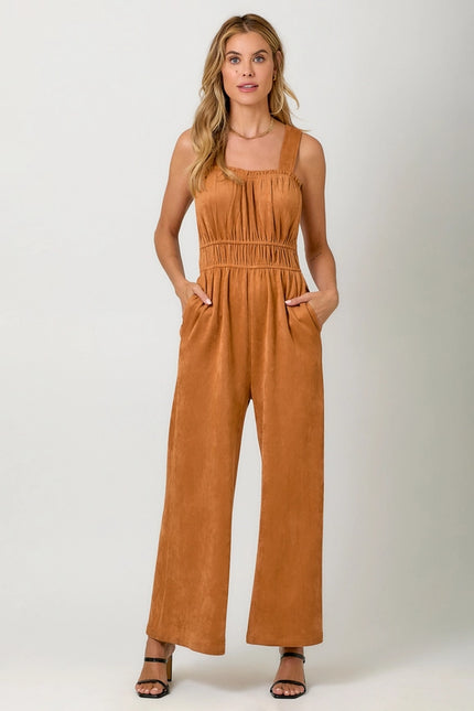 Suede Wide Leg Jumpsuit Pumpkin