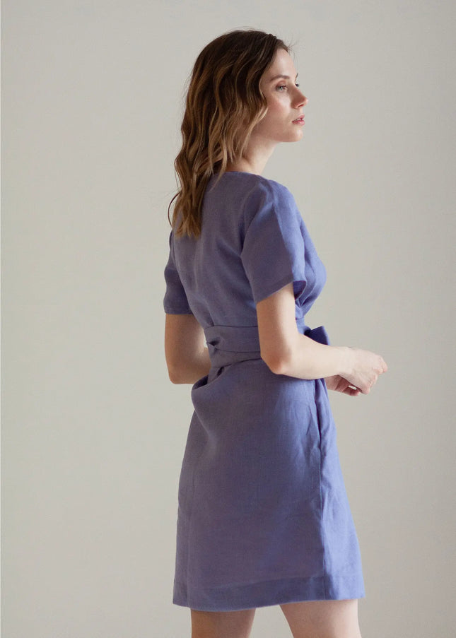 Wrap Linen Tie Belt Bridesmaid Dress For Women Short-Clothing - Women-Nich Linen-Urbanheer