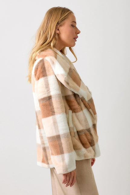 Big Lapel Collar Fur Jacket Rust/Ivory