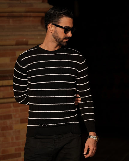 Rayas Black & White Men'S Sweater-Clothing - Men-Donato-Urbanheer