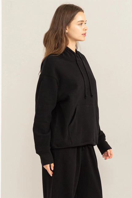 Weekend Chiller Drop Shoulder Oversized Hoodie - Black-Clothing - Women-HYFVE-Urbanheer