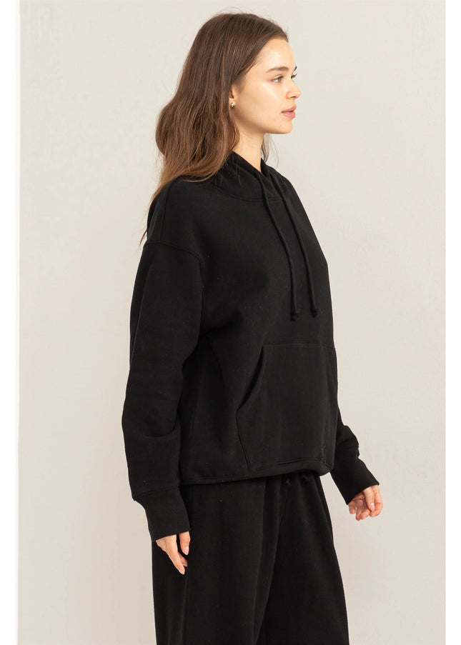 Weekend Chiller Drop Shoulder Oversized Hoodie - Black-Clothing - Women-HYFVE-Urbanheer