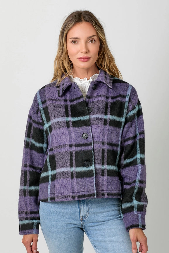 Button Down Checker Jacket Violet