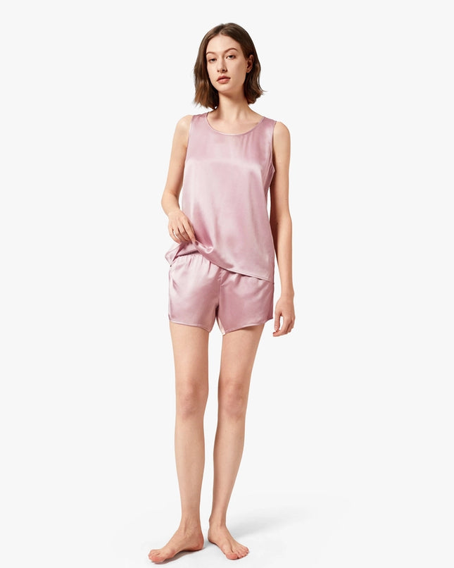 Relaxed Silk Short Pajamas Rosy Pink-Pajamas-MommeSilk-Urbanheer