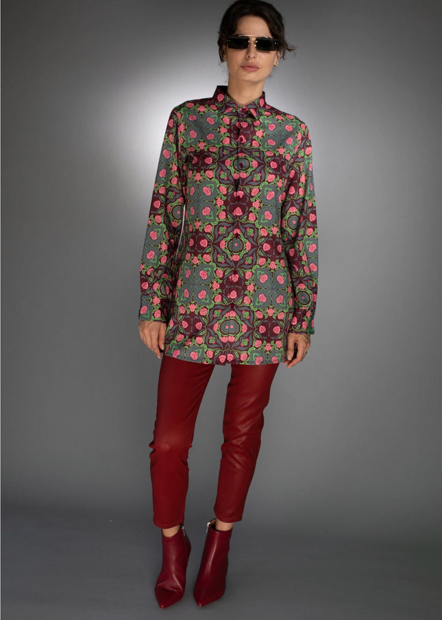 Bold Geometric Pattern Rose Burgundy/Rose Pink-Long Shirt-Nuvula-Urbanheer