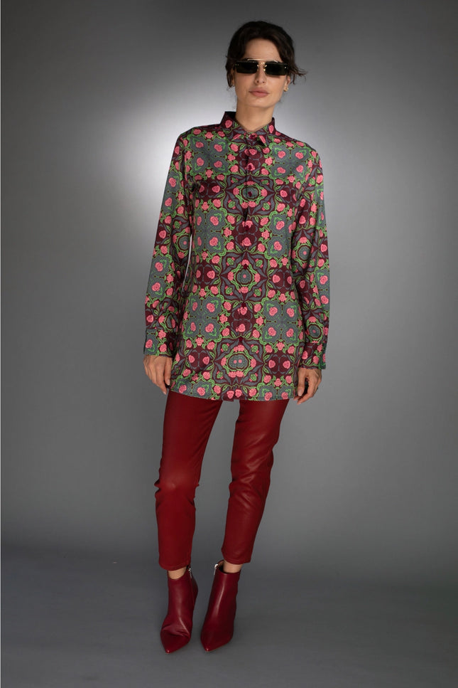 Bold Geometric Pattern Rose Burgundy/Rose Pink-Long Shirt-Nuvula-Urbanheer