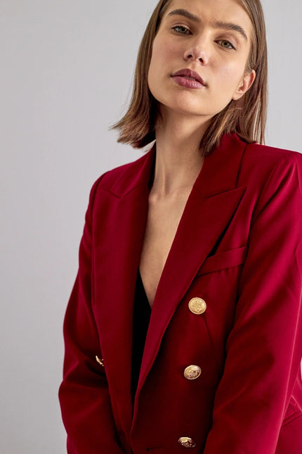 Timeless Fitted Blazer Jacket with Gold Double-Breasted Buttons Bordeaux-Jacket-Attentif Paris-Urbanheer