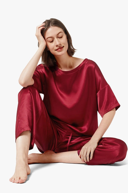 Sunday Morning Silk Pajamas Claret-Pajamas-MommeSilk-Urbanheer