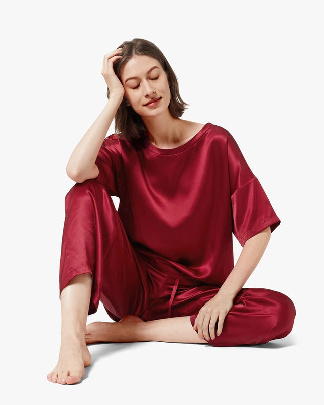 Sunday Morning Silk Pajamas Claret-Pajamas-MommeSilk-Urbanheer