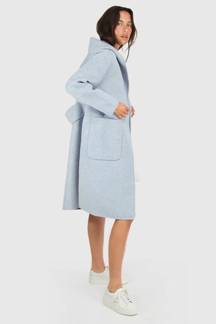 Walk This Way Wool Blend Oversized Coat - Light Blue-COAT-Belle & Bloom-Urbanheer