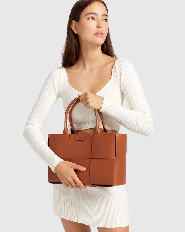 Long Way Home Woven Tote - Camel-Bag-Belle & Bloom-Camel-W 35cm x H 23cm x D 11cm-Urbanheer