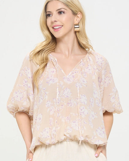 Floral Print V Neck 3/4 Sleeve-TOP-Renee C.-Urbanheer