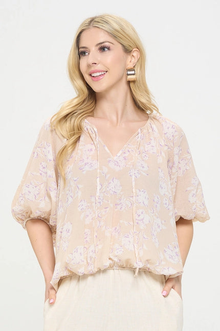 Floral Print V Neck 3/4 Sleeve-TOP-Renee C.-Urbanheer