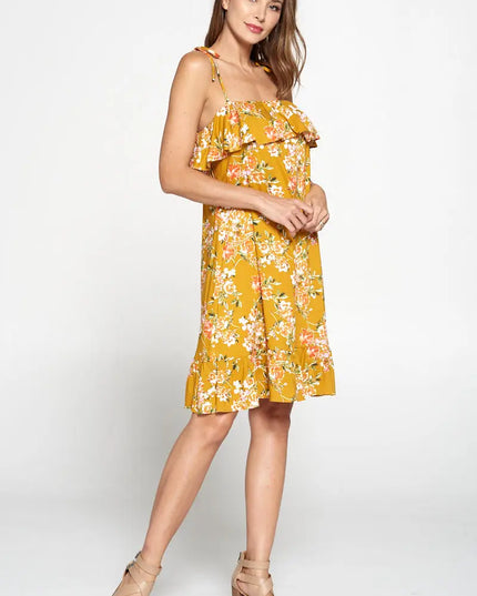 Floral Print Dress With Knot Strap And Ruffle-Renee C.-Urbanheer