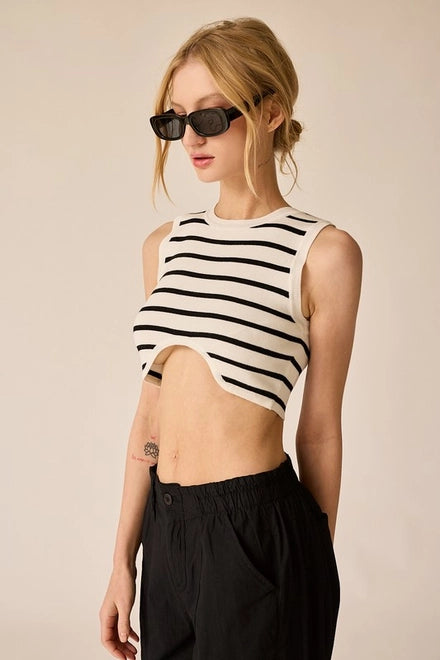 Annalise Sleeveless Stripe Cropped Top White/Black-TOP-Papermoon-S-Urbanheer