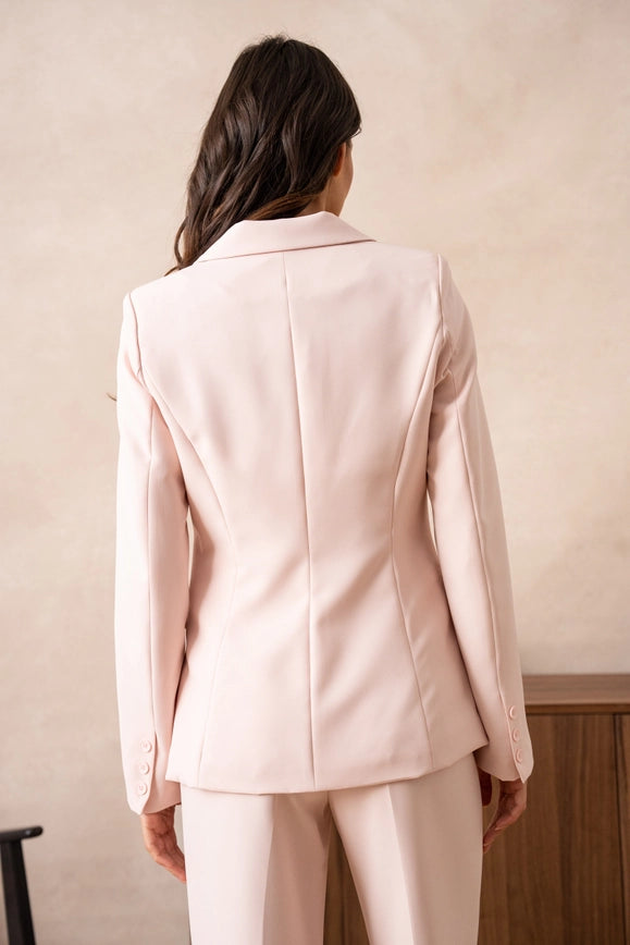 Timeless One-Button Fitted Plain Jacket Pink-Jacket-Attentif Paris-Urbanheer