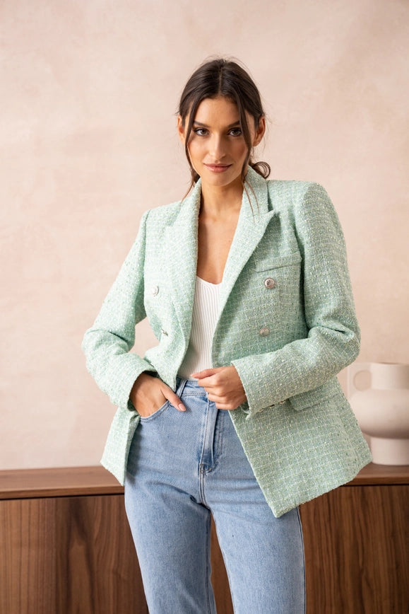 Tweed Blazer Jacket Light green-Jacket-Attentif Paris-Urbanheer