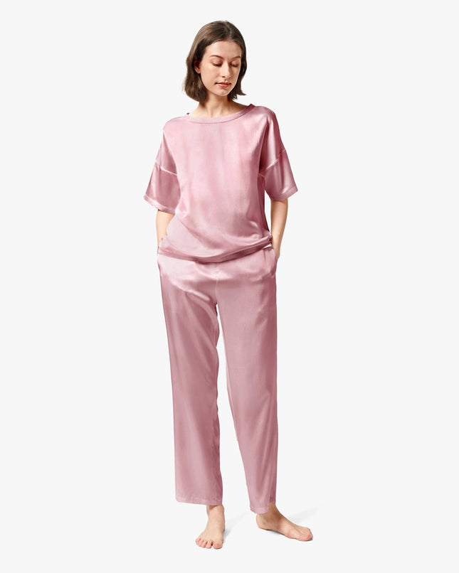 Sunday Morning Silk Pajamas Rosy Pink-Pajamas-MommeSilk-Urbanheer