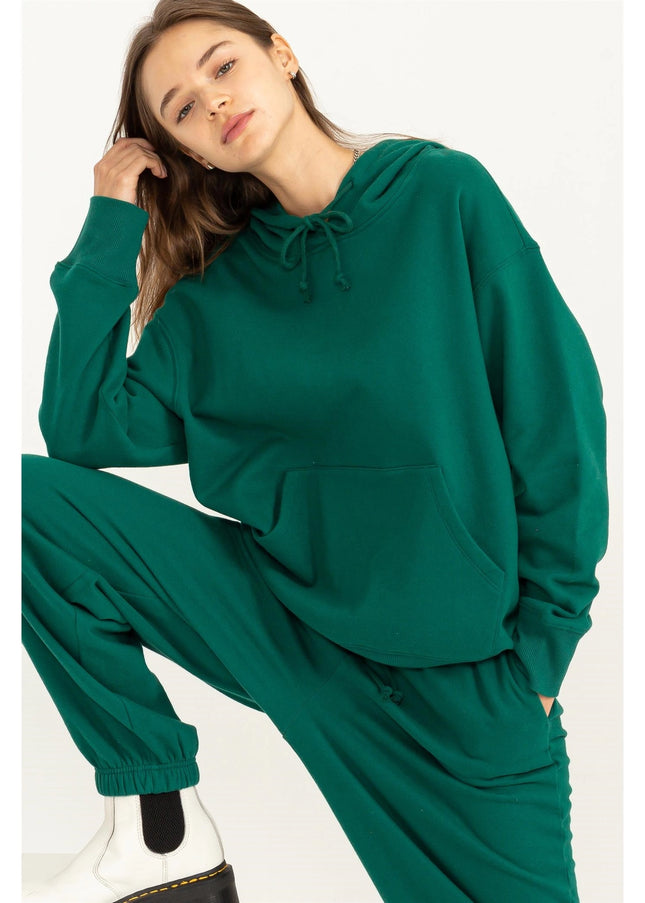 Weekend Chiller Drop Shoulder Oversized Hoodie - Green-Clothing - Women-HYFVE-Urbanheer