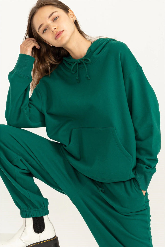 Weekend Chiller Drop Shoulder Oversized Hoodie - Green-Clothing - Women-HYFVE-Urbanheer