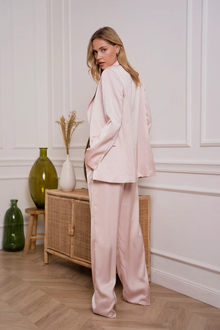 Oversized Plain Satin Jacket Pink-Jacket-Attentif Paris-Urbanheer