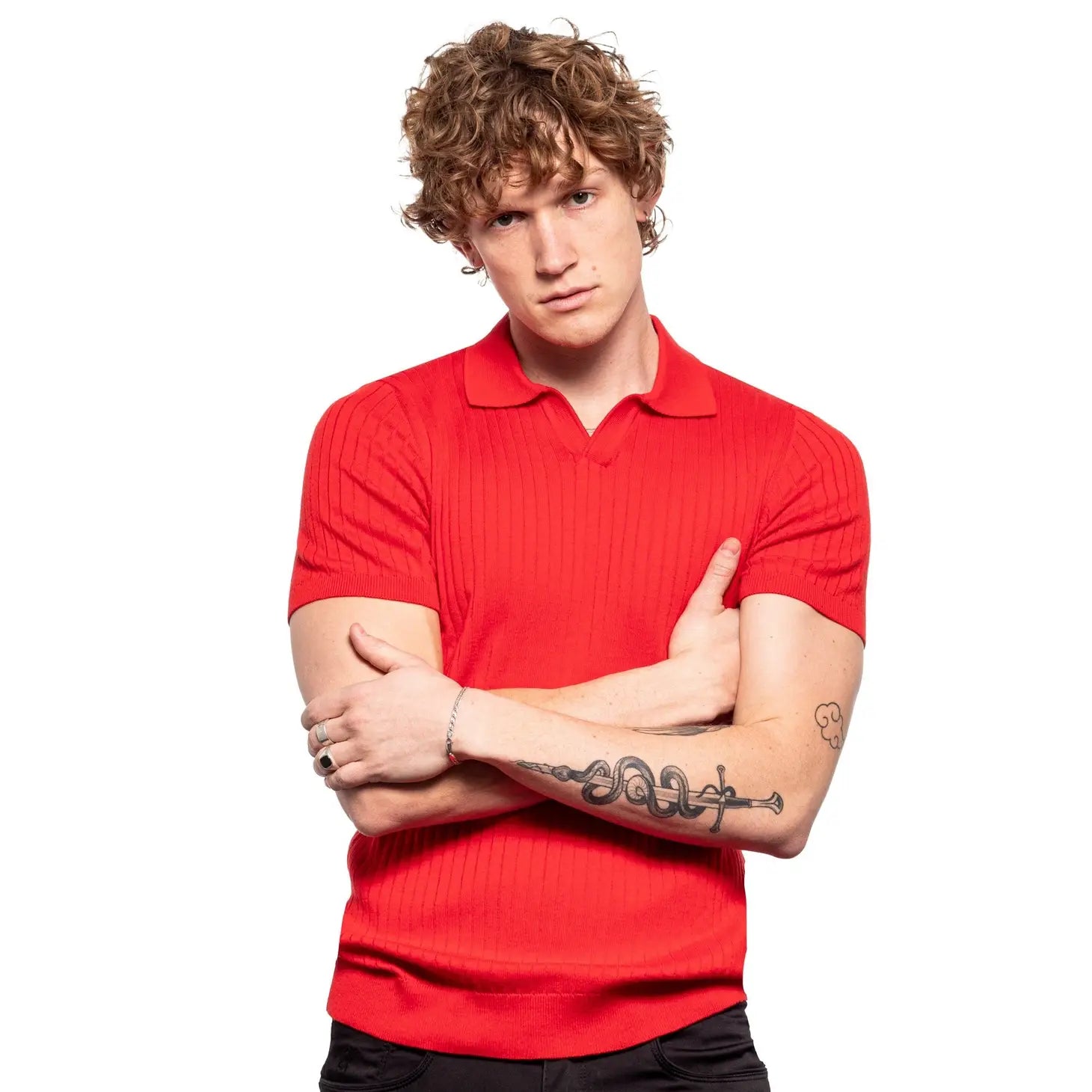 Ribbed Knit Polo - Red-Clothing - Men-Eight X-Urbanheer