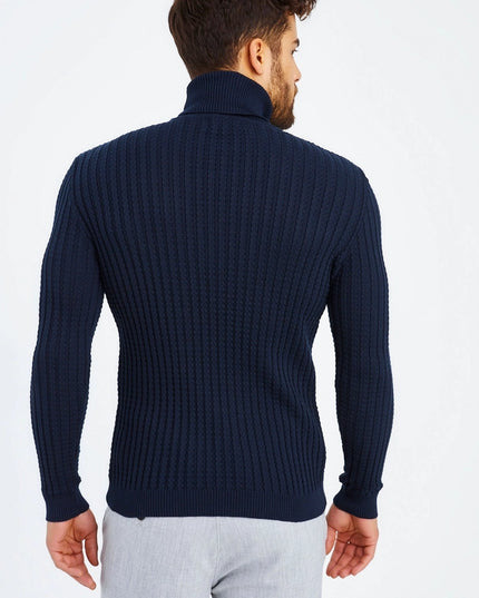 Men'S Knitted Fine Knit Turtleneck Pullover Blue-SWEATER-Leif Nelson GmbH-XXL-Urbanheer