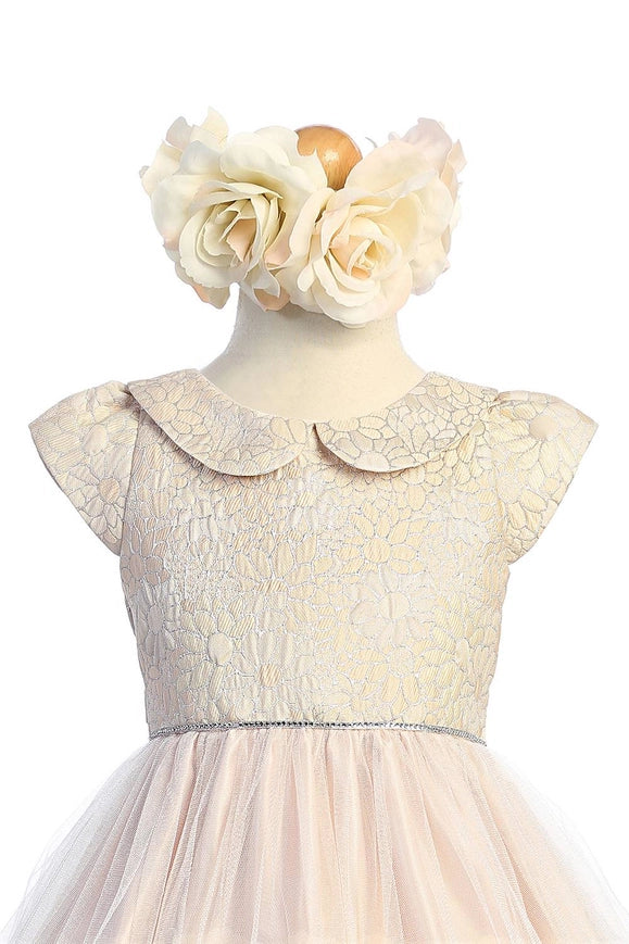 Daisy Jacquard with Collar & Tulle Baby Girl Dress-Dress-Sweet Kids, Inc.-Urbanheer